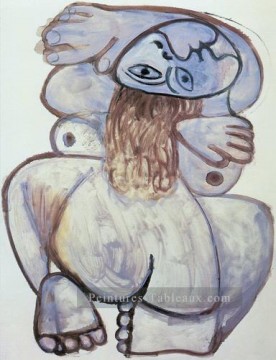 nu Tableau Peinture - Nu accroupi 1971 cubiste